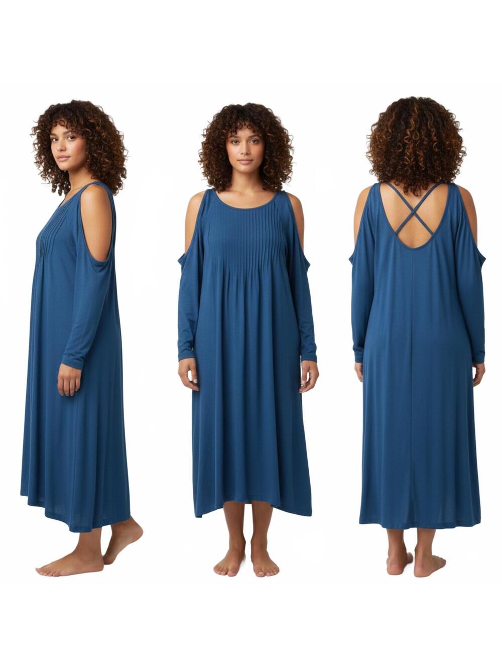 Old Navy Swing Dress Cold Shoulder Long Sleeve Casual Blue Dress